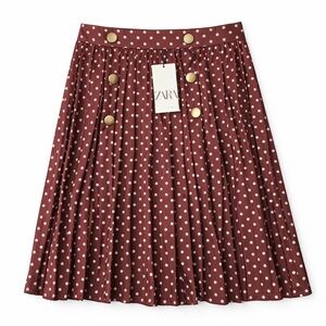 Zara Wine Red Polka Dot Skater Skirt with Gold Buttons